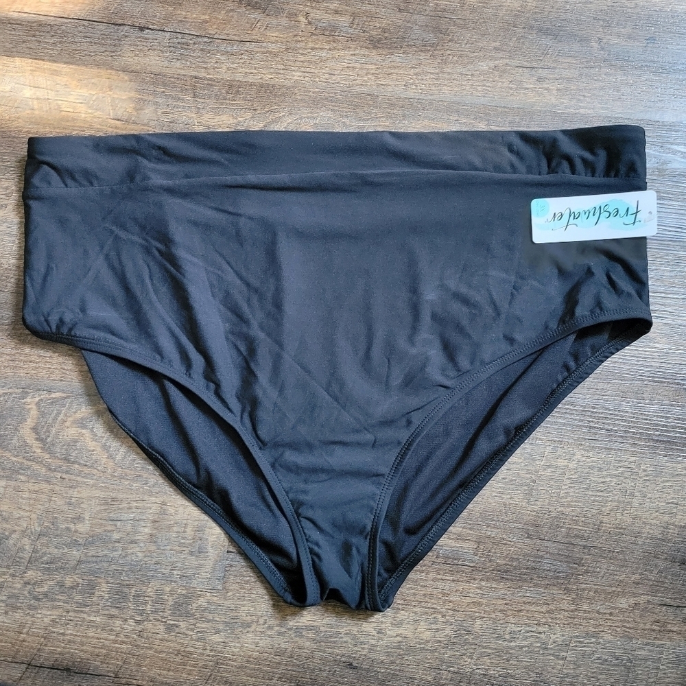Women's Freshwater Black High Waisted Bikini Bottom Size 3X 24/26 NWT